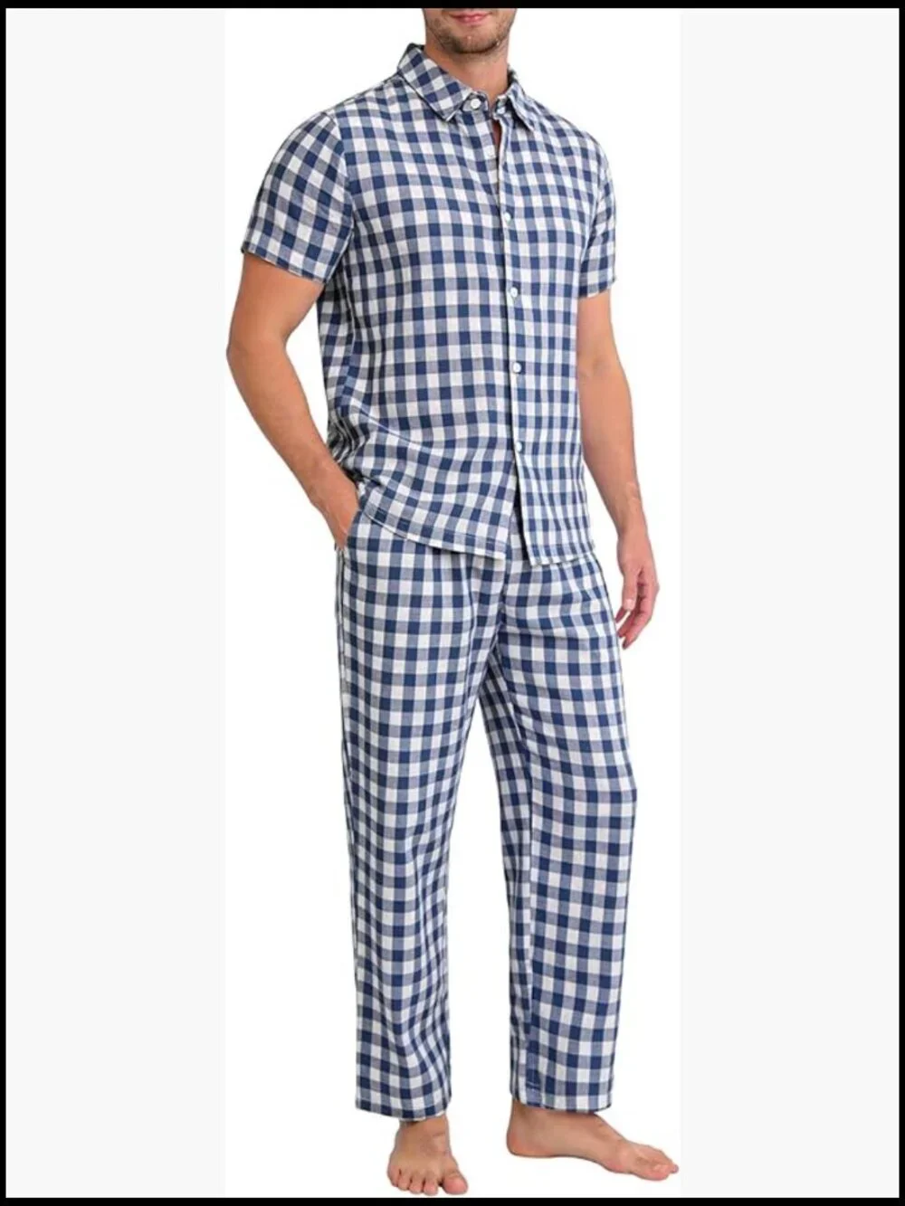 100% Cotton Pajama Set Short Sleeve Sleepwear Button Down Loungewear with